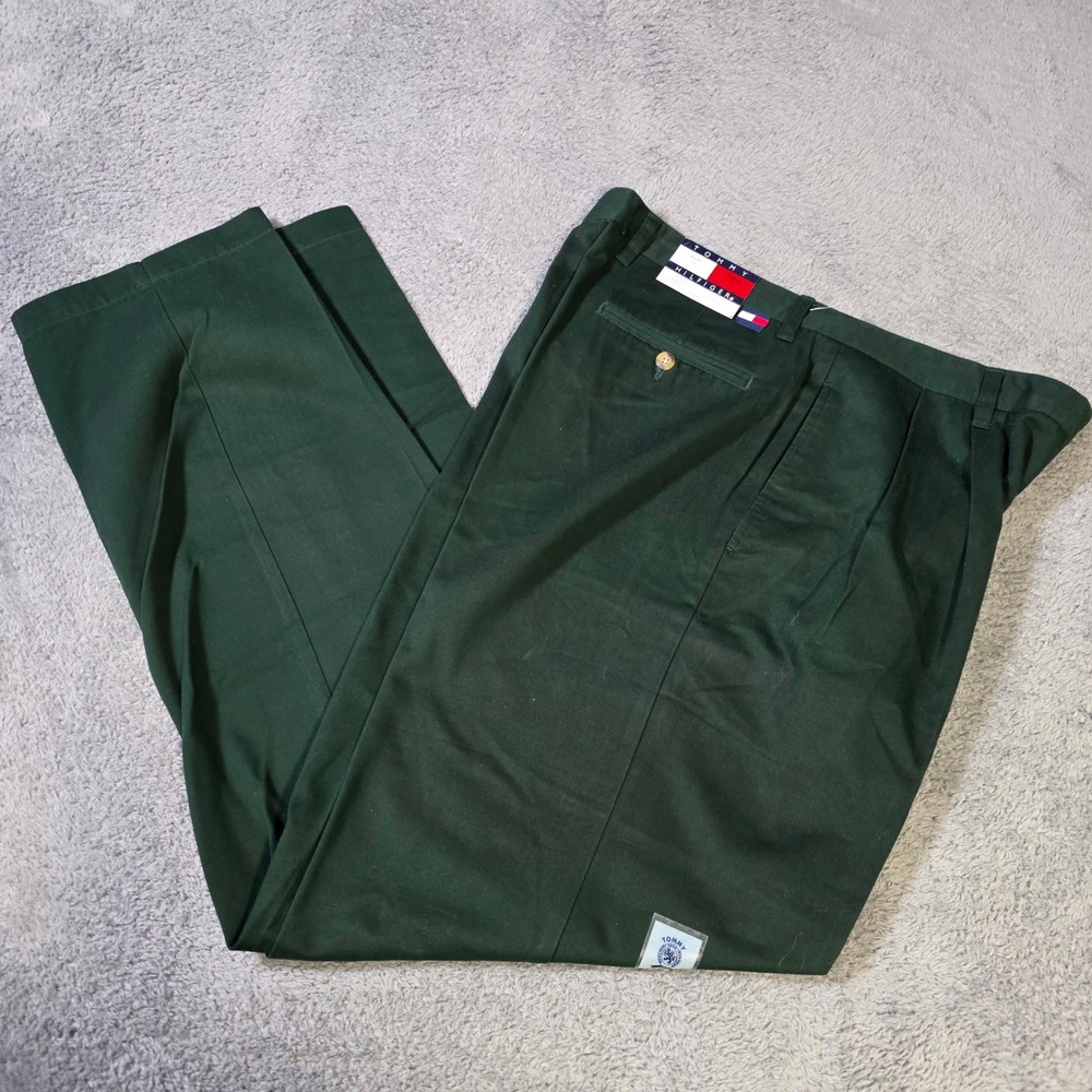 Tommy Hilfiger Mens 35x35 Chino Pant Green Pleated Front High Rise Vintage